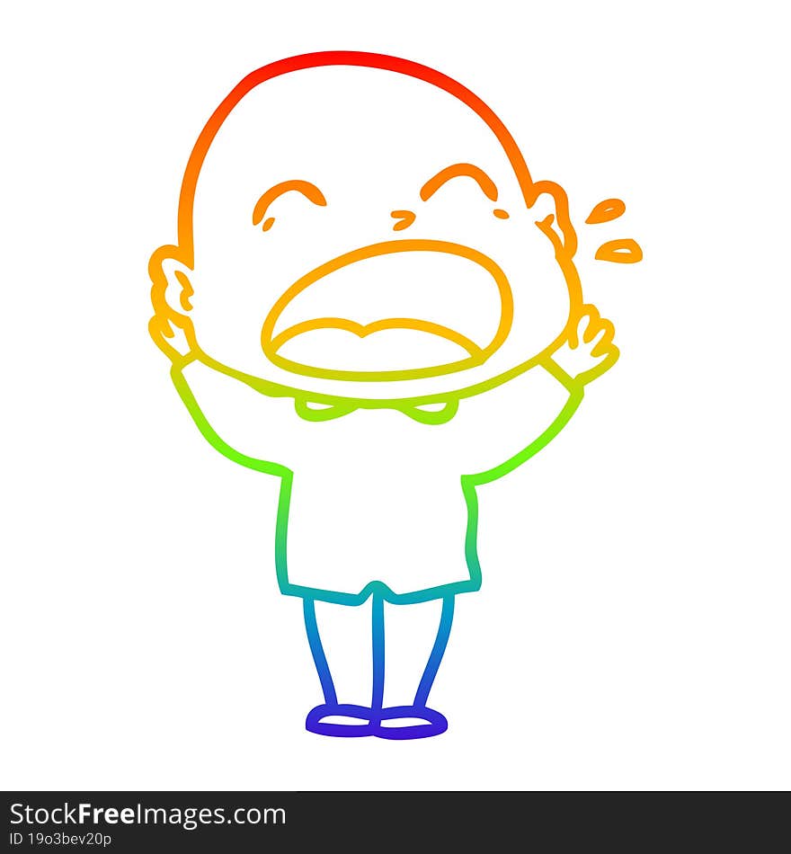 rainbow gradient line drawing of a cartoon shouting bald man