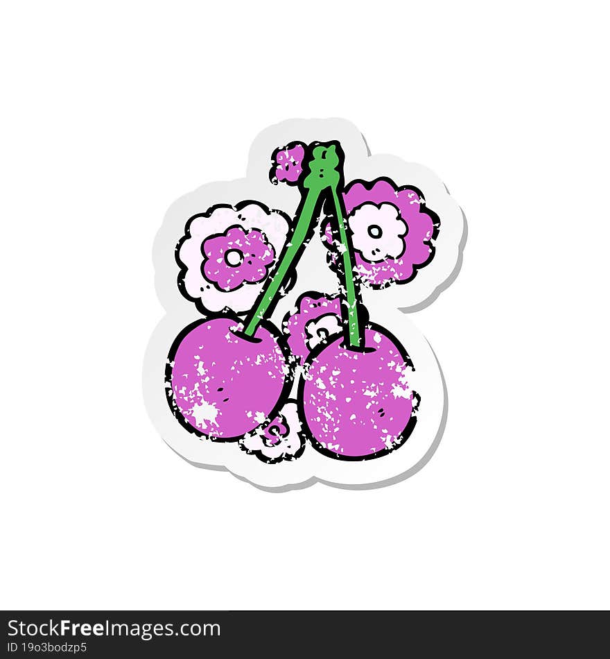 Retro Distressed Sticker Of A Cartoon Cherries