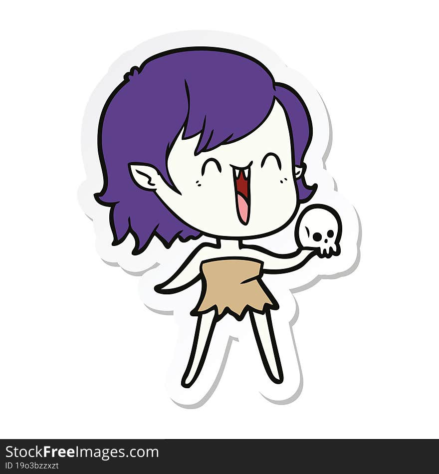 sticker of a cute cartoon happy vampire girl