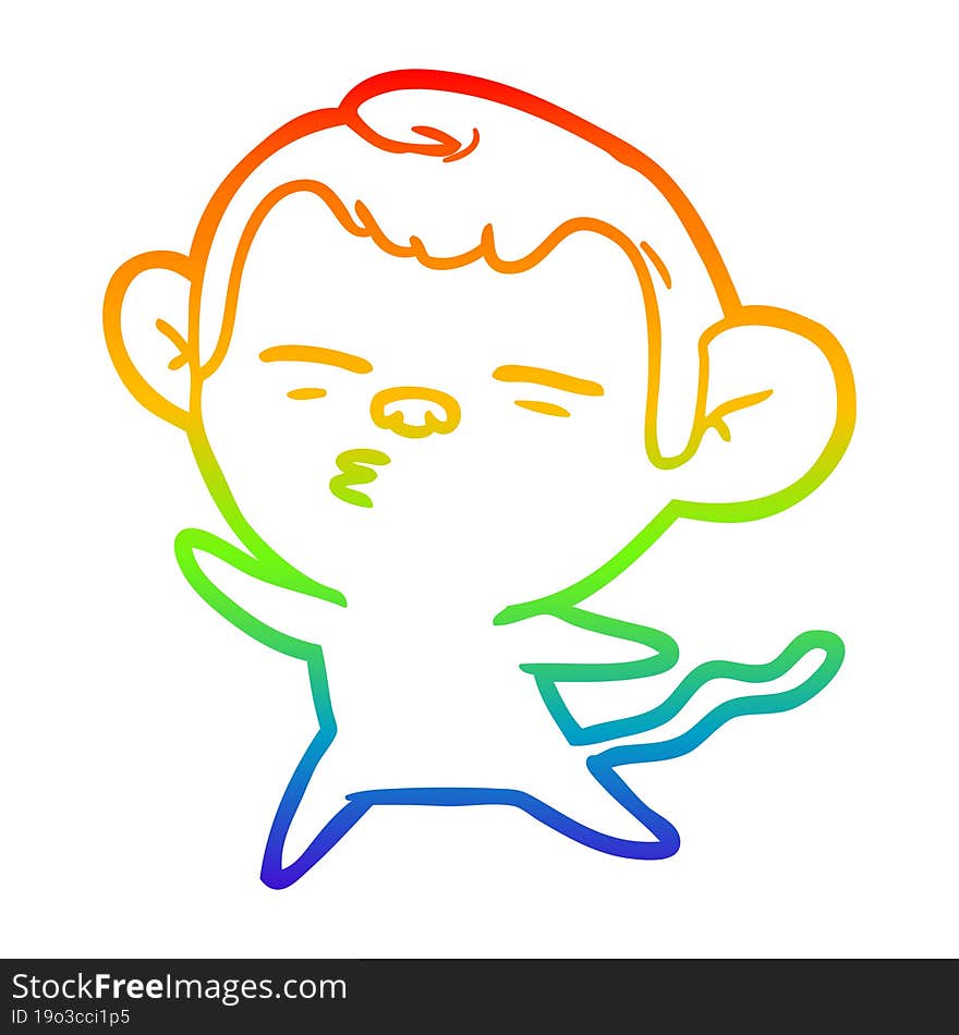 rainbow gradient line drawing cartoon suspicious monkey