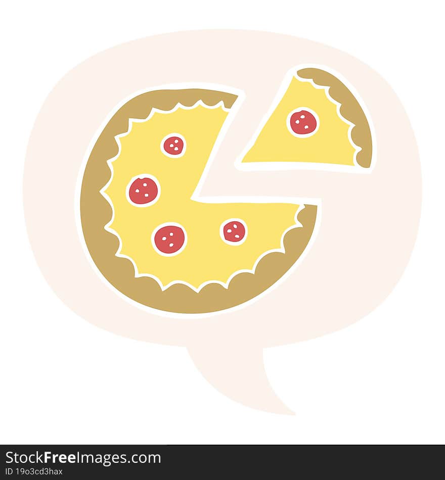 Cartoon Pizza And Speech Bubble In Retro Style