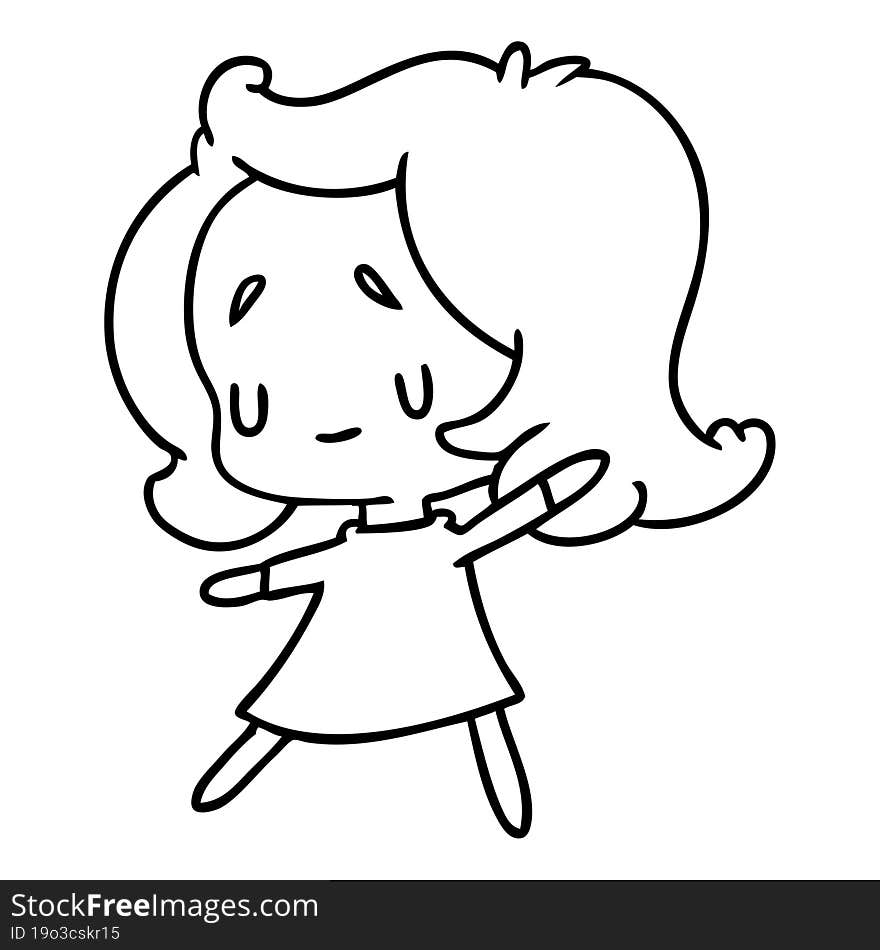 line drawing illustration of a cute kawaii girl. line drawing illustration of a cute kawaii girl