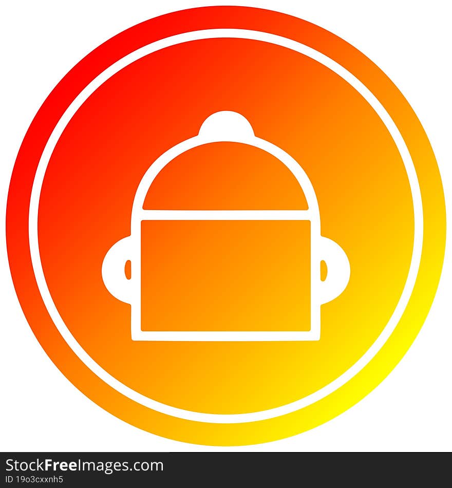 cooking pot circular icon with warm gradient finish. cooking pot circular icon with warm gradient finish