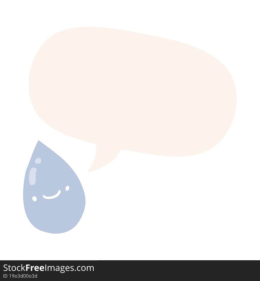 cartoon raindrop with speech bubble in retro style