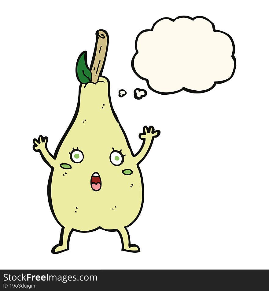 Cartoon Frightened Pear With Thought Bubble