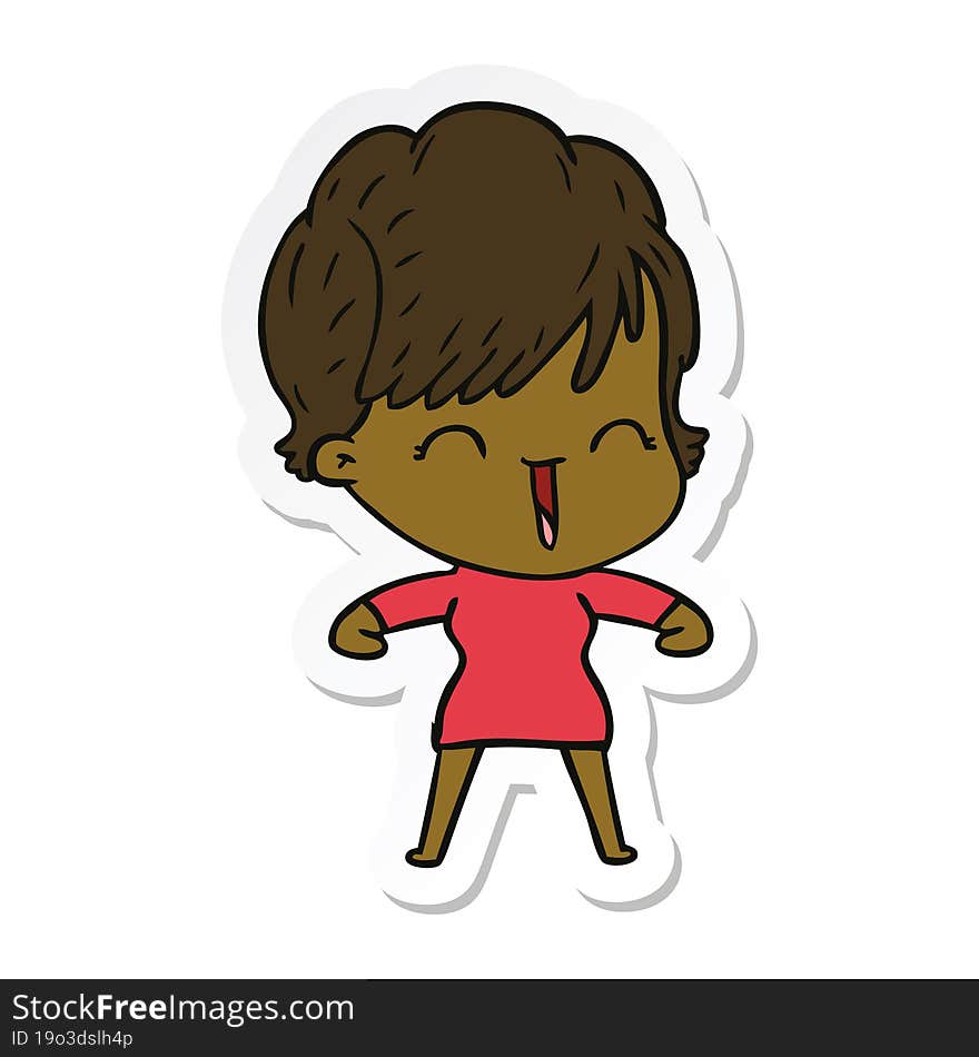 Sticker Of A Cartoon Laughing Woman