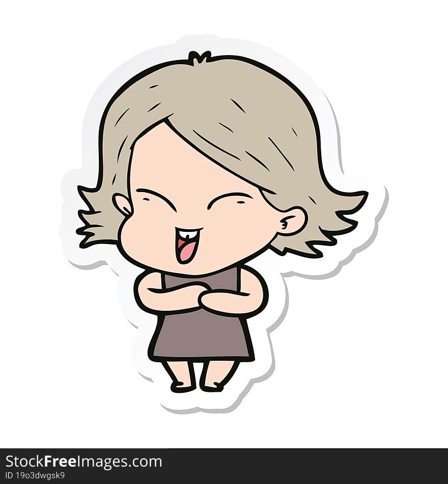 sticker of a happy cartoon girl