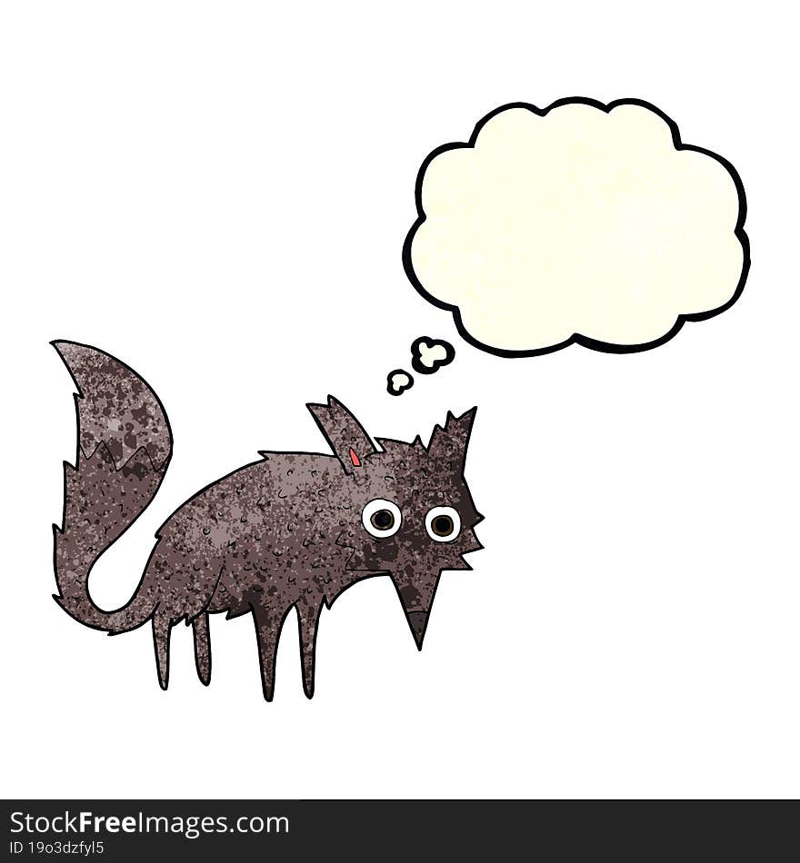 funny cartoon little wolf with thought bubble