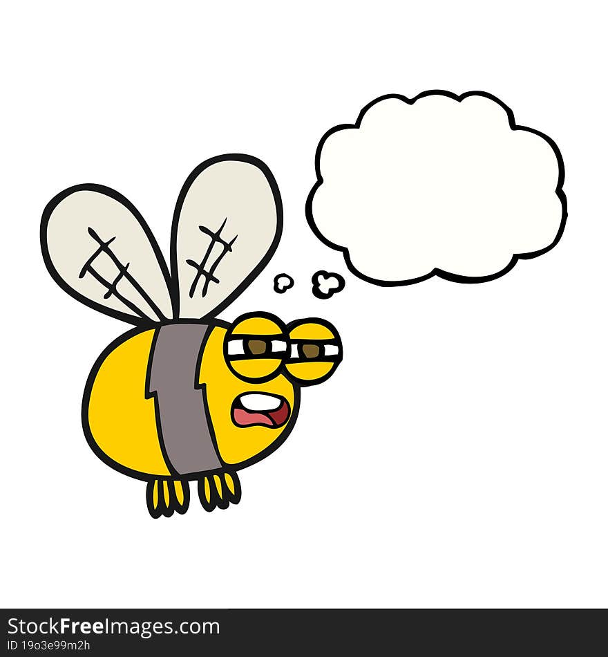 freehand drawn thought bubble cartoon bee