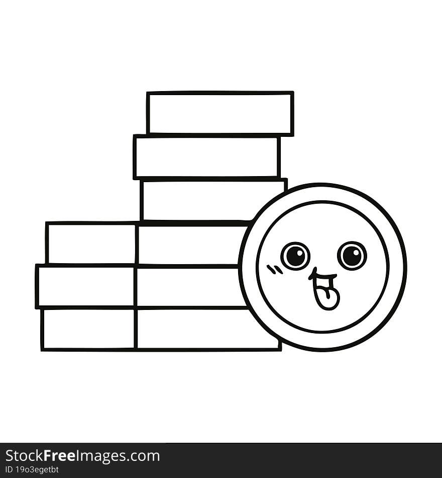 line drawing cartoon of a coins. line drawing cartoon of a coins