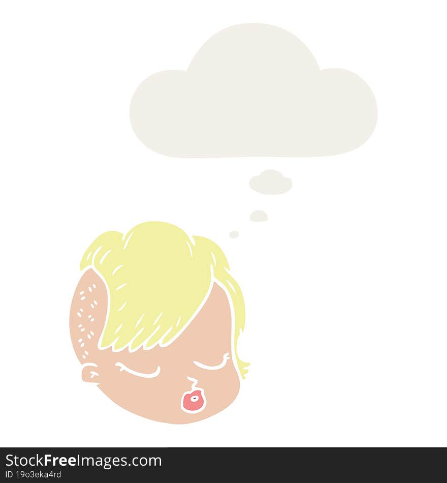 cartoon female face with thought bubble in retro style