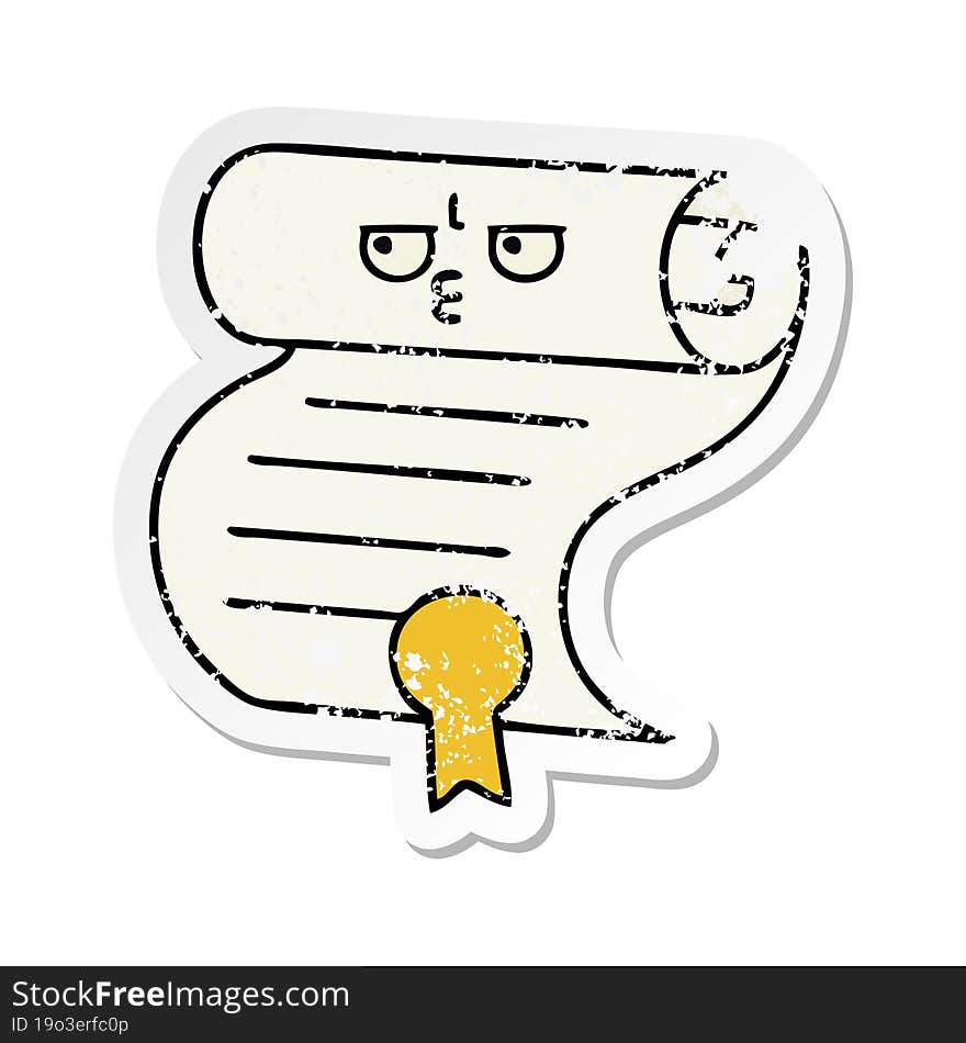 Distressed Sticker Of A Cute Cartoon Contract