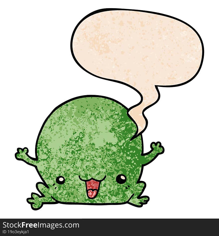 cartoon frog and speech bubble in retro texture style