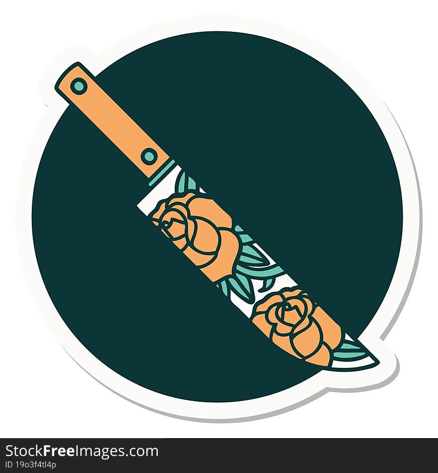 tattoo style sticker of a dagger and flowers