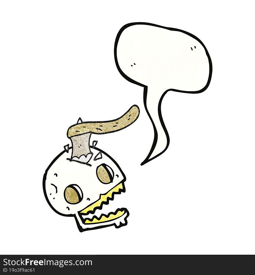 speech bubble textured cartoon axe in skull