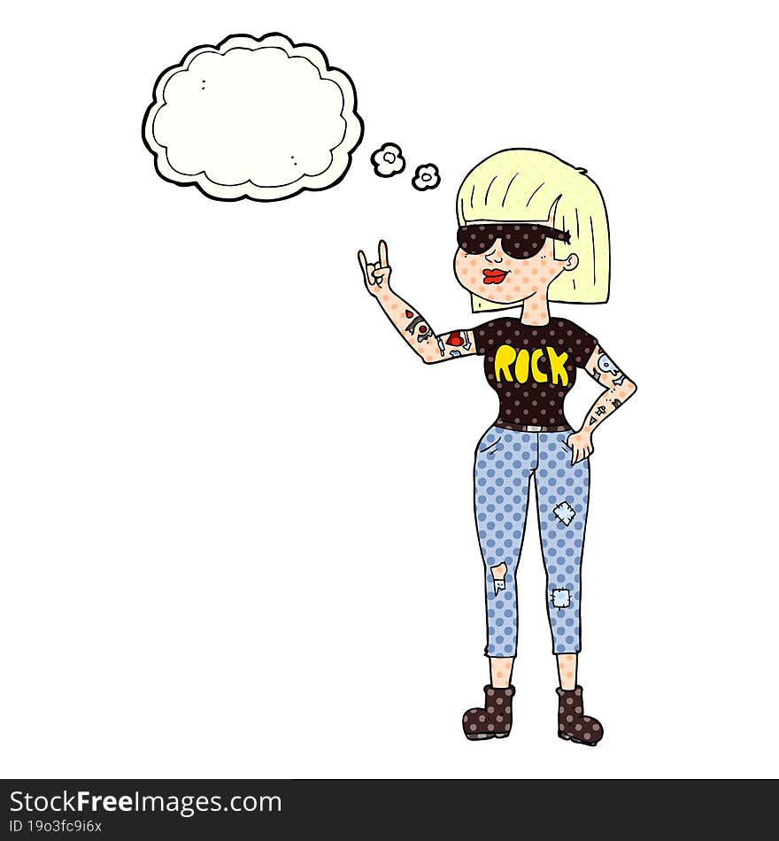 freehand drawn thought bubble cartoon rock woman