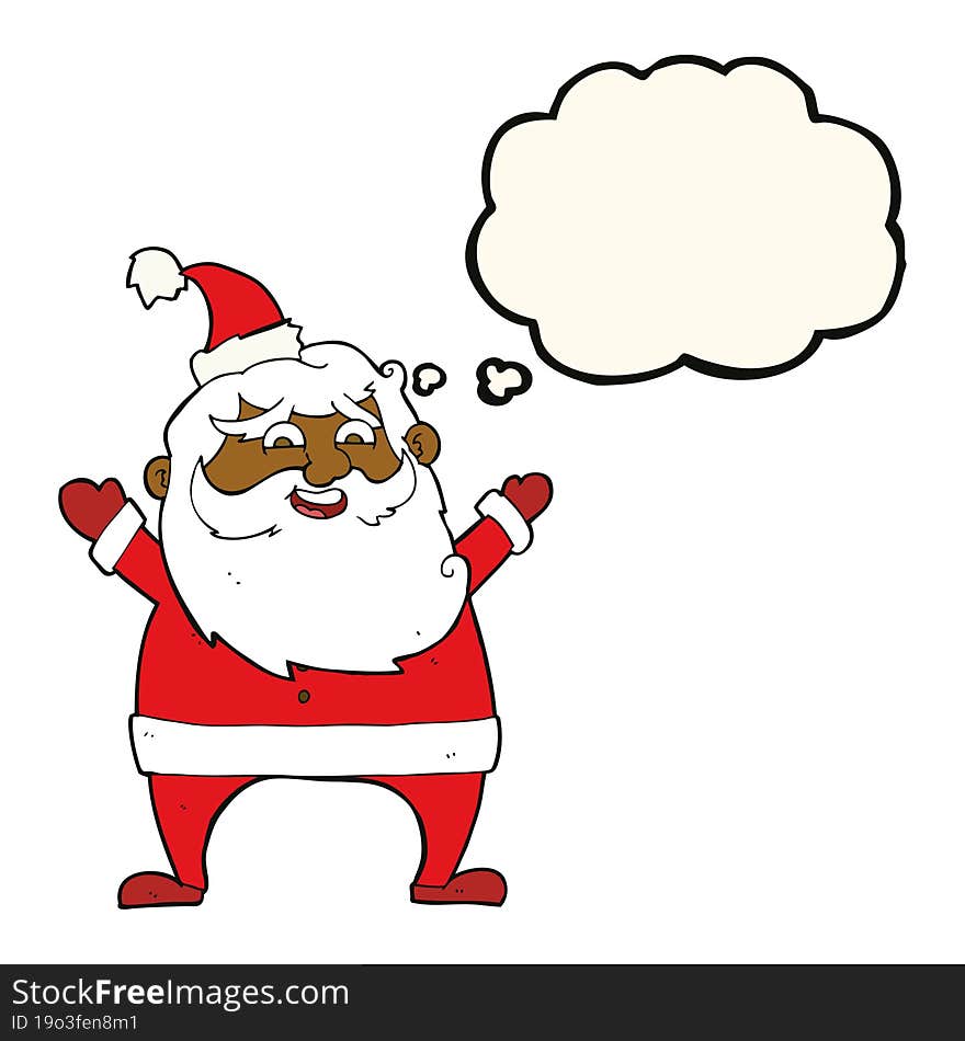 jolly santa cartoon with thought bubble