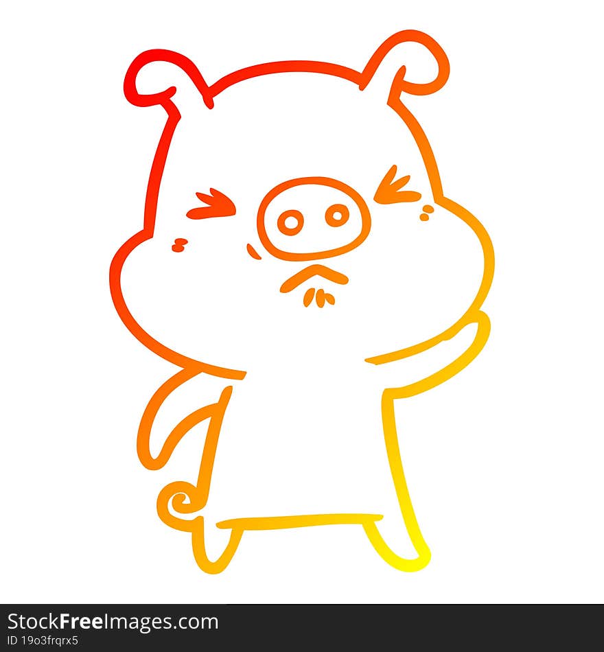 Warm Gradient Line Drawing Cartoon Grumpy Pig