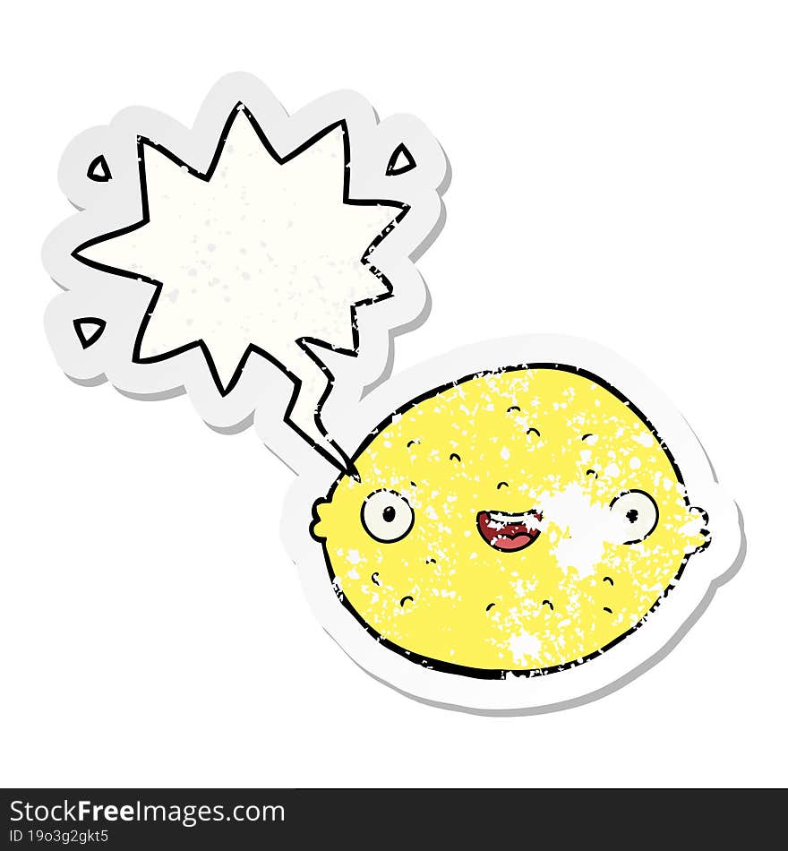 Cartoon Lemon And Speech Bubble Distressed Sticker