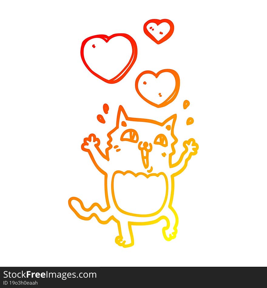 warm gradient line drawing cartoon cat crazy in love