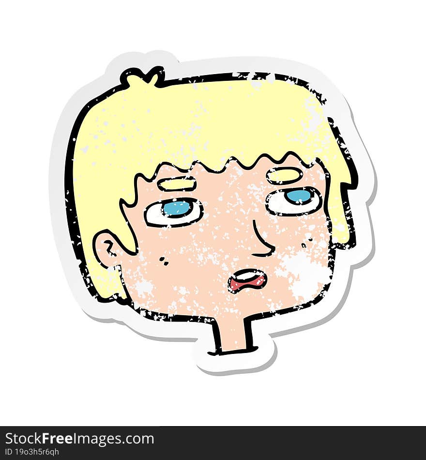 retro distressed sticker of a cartoon unhappy face