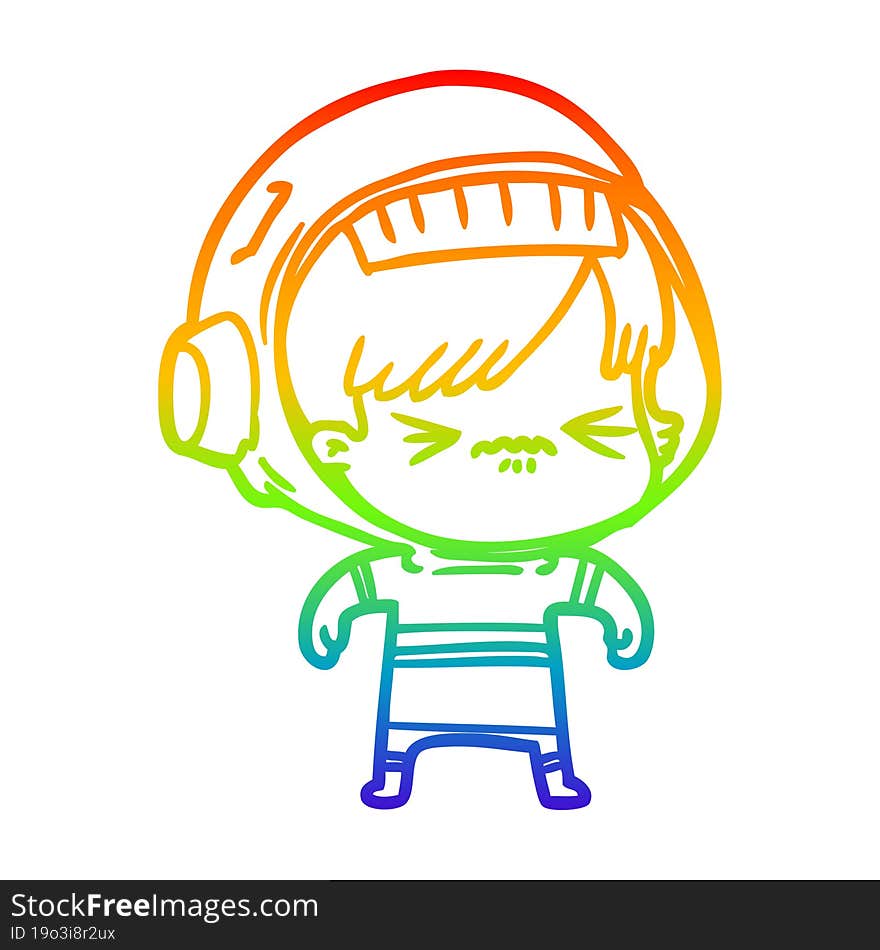 Rainbow Gradient Line Drawing Cartoon Astronaut Woman