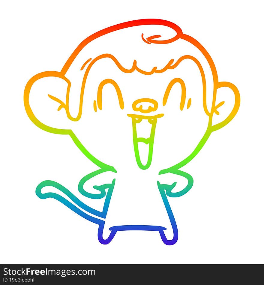 rainbow gradient line drawing of a cartoon laughing monkey