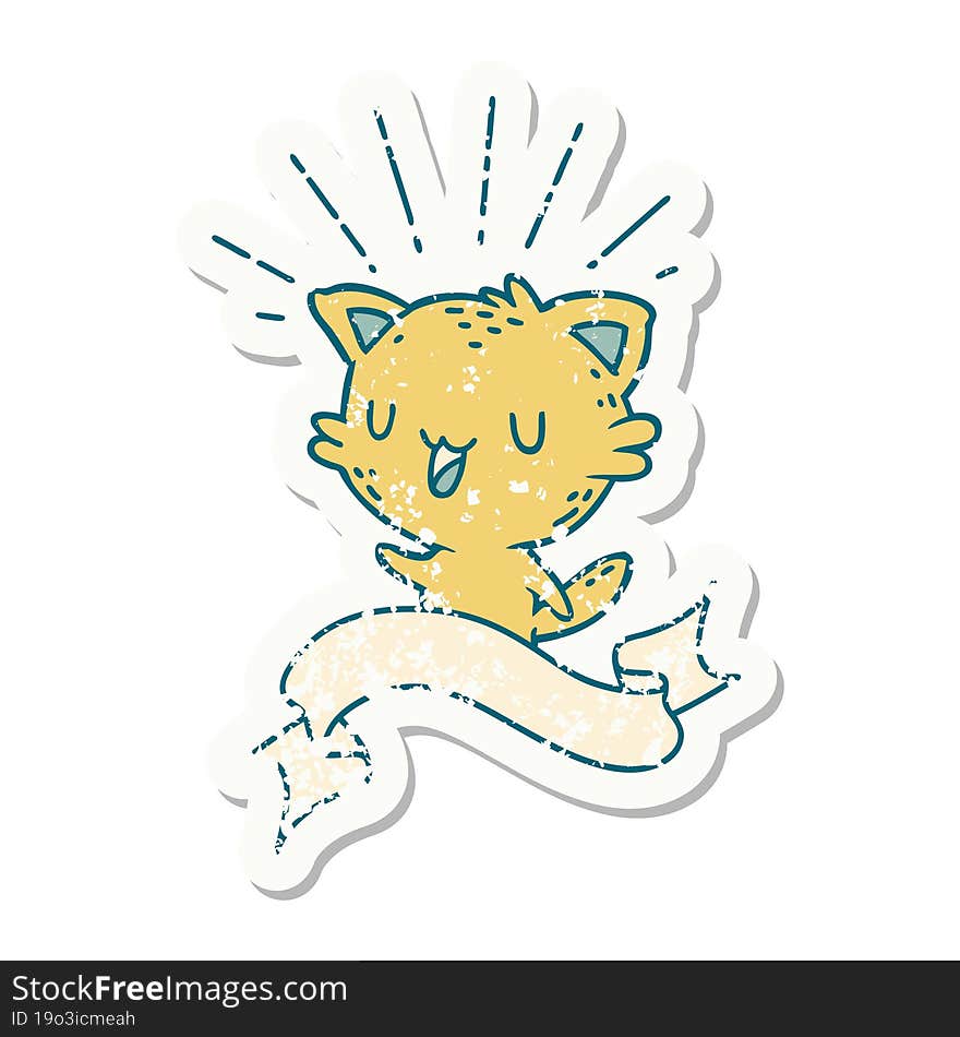 grunge sticker of tattoo style happy cat