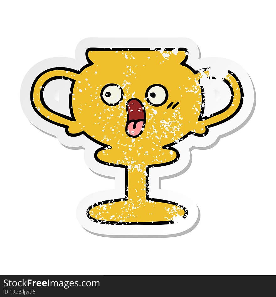 distressed sticker of a cute cartoon trophy