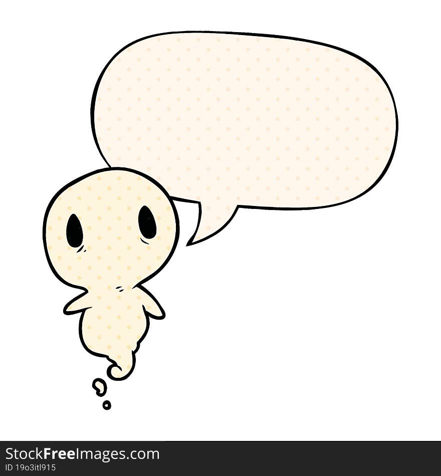 cute cartoon ghost and speech bubble in comic book style