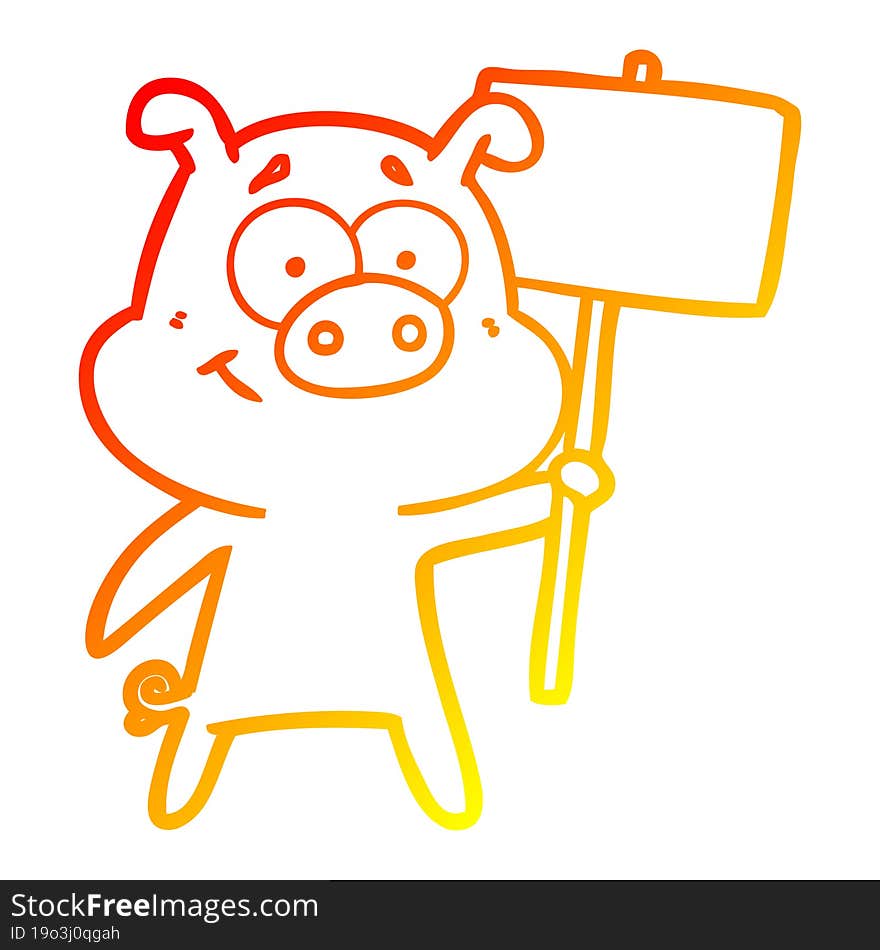 warm gradient line drawing happy cartoon pig