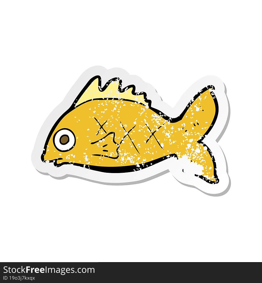 Retro Distressed Sticker Of A Cartoon Fish