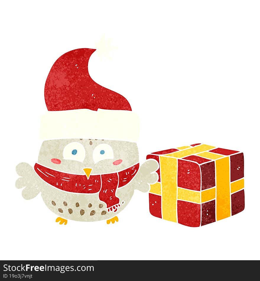 retro cartoon christmas owl