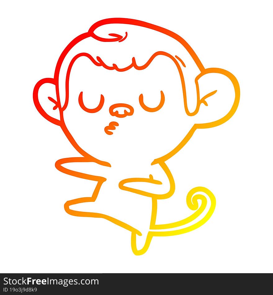 warm gradient line drawing of a cartoon monkey