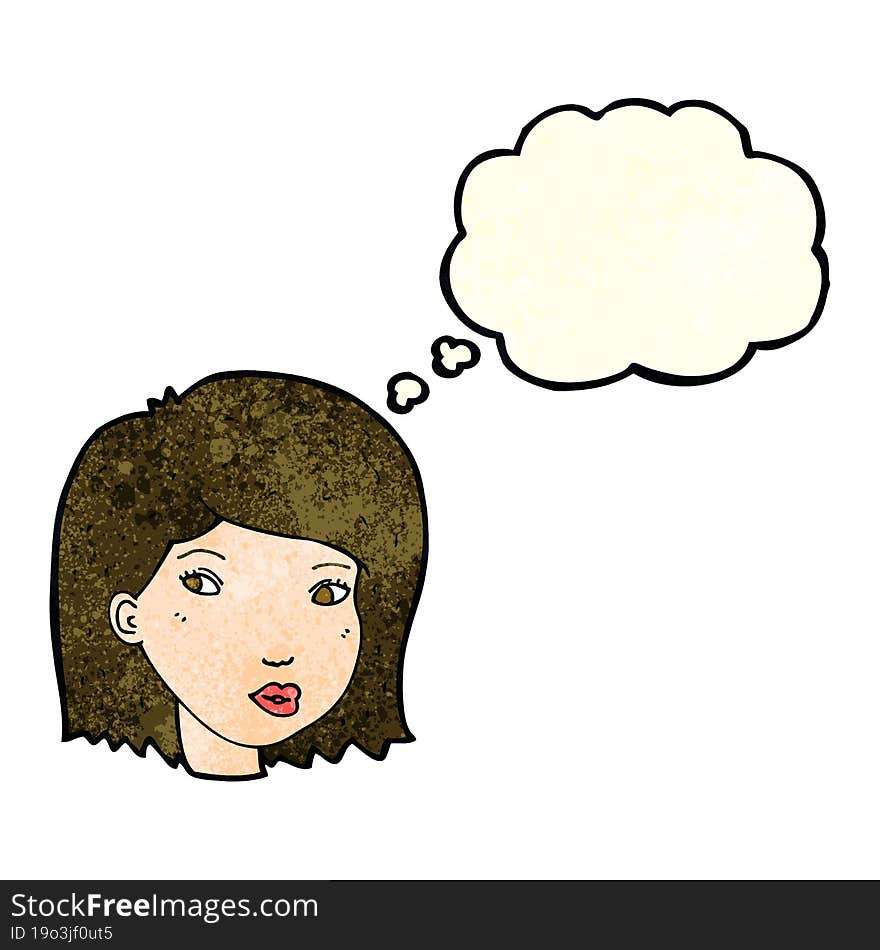 cartoon female face with thought bubble