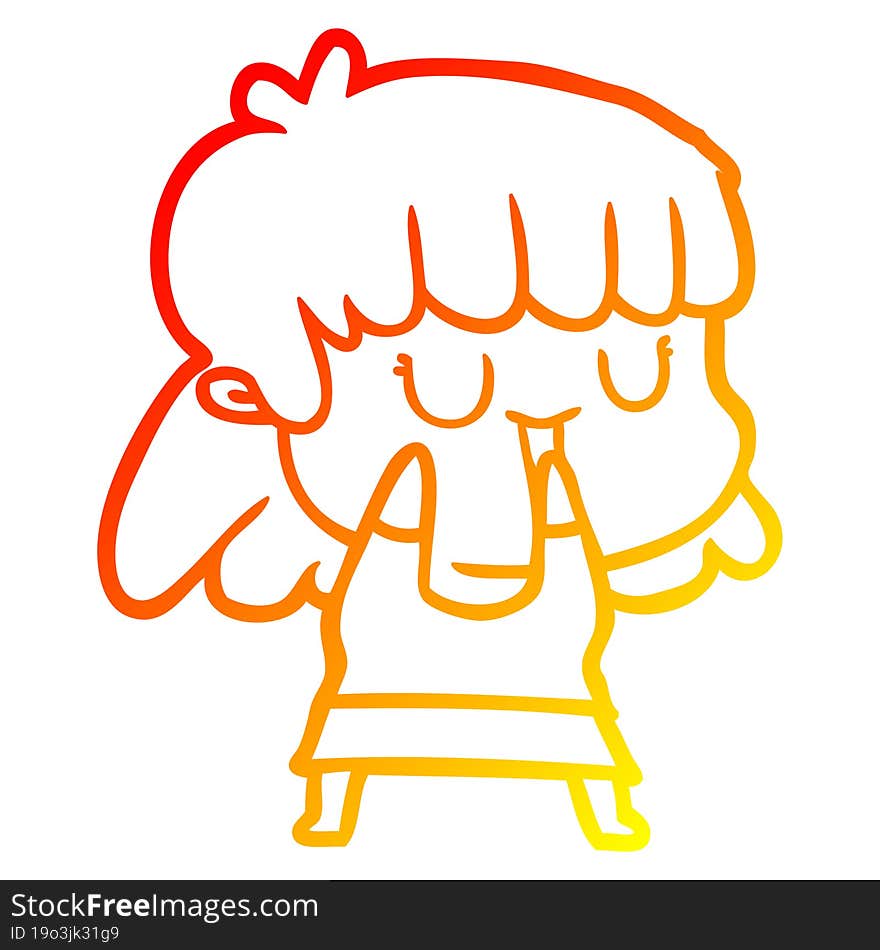 Warm Gradient Line Drawing Cartoon Woman Laughing