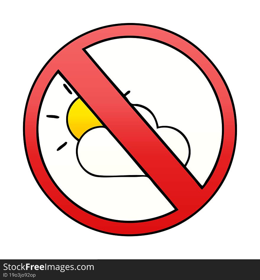 gradient shaded cartoon of a no sunny spells allowed sign