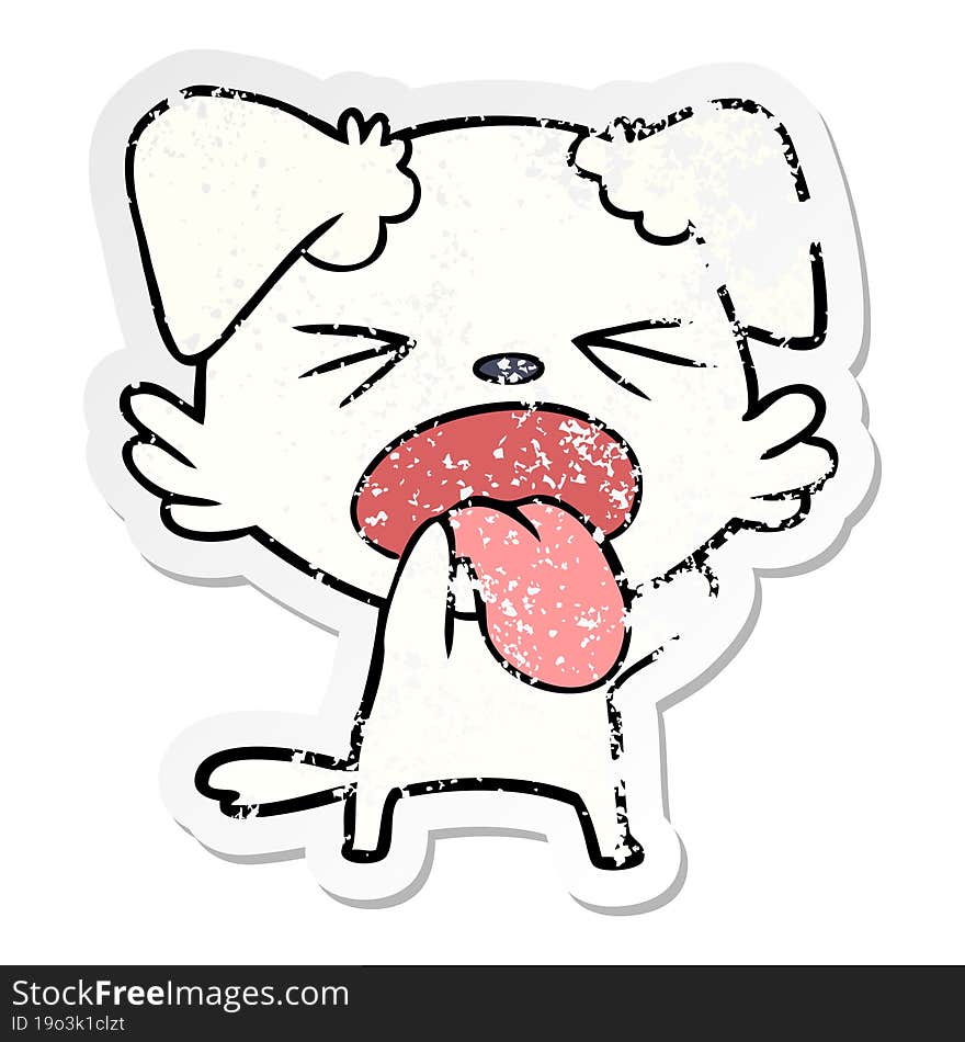 distressed sticker of a cartoon disgusted dog