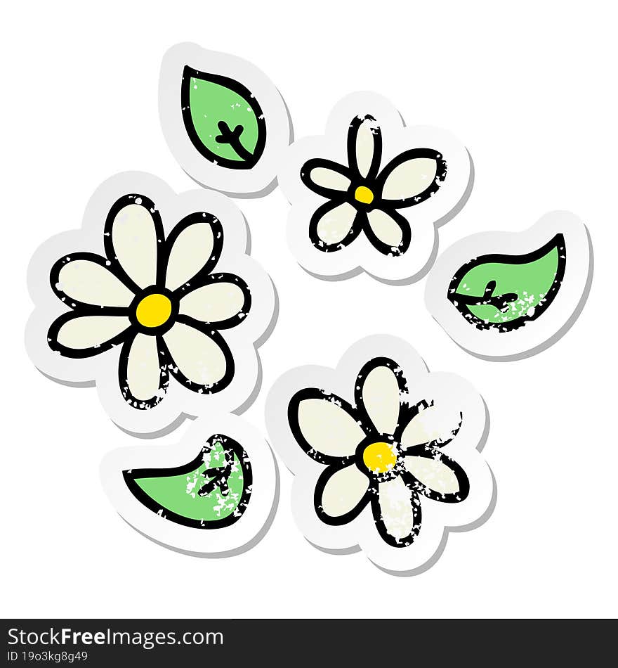 Distressed Sticker Of A Quirky Hand Drawn Cartoon Flowers