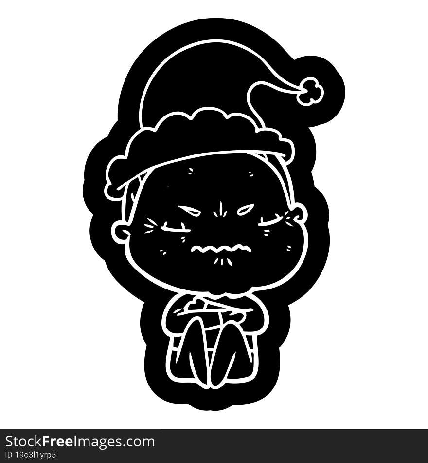 Cartoon Icon Of A Annoyed Old Lady Wearing Santa Hat