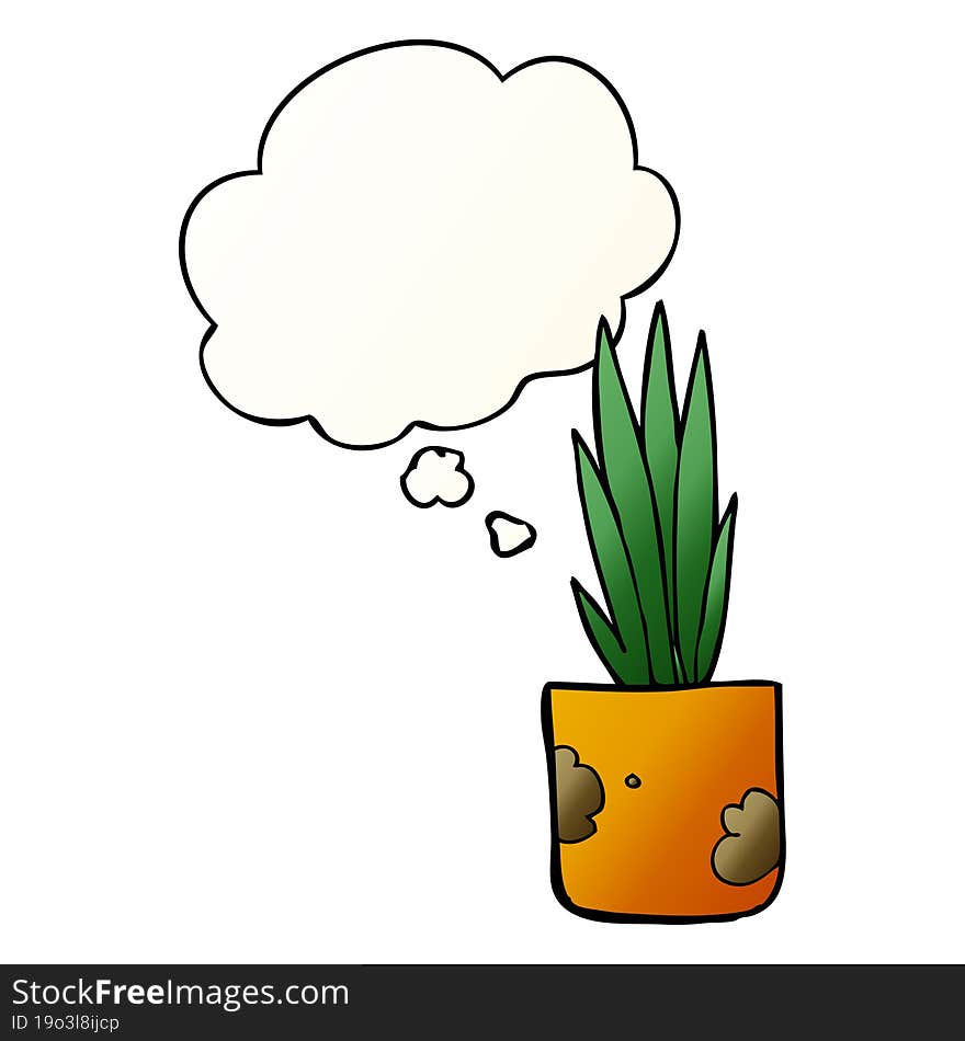 cartoon house plant and thought bubble in smooth gradient style