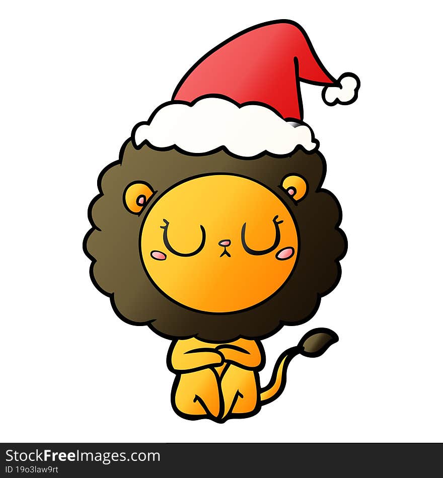 hand drawn gradient cartoon of a lion wearing santa hat