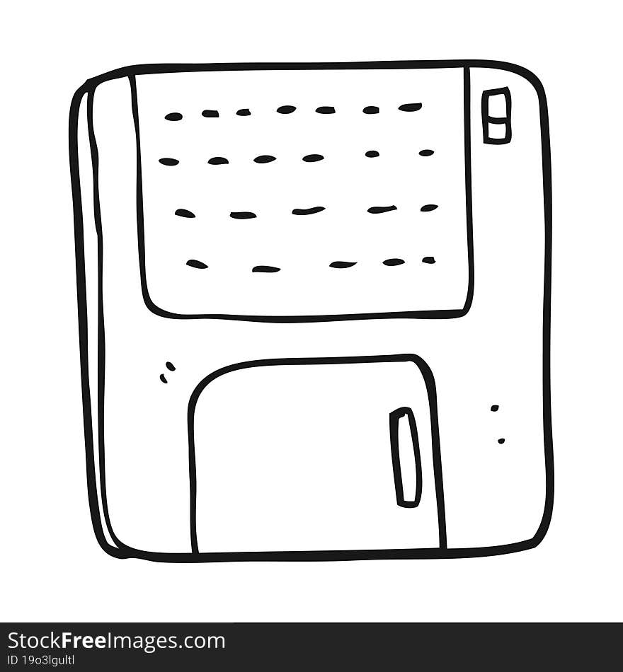 freehand drawn black and white cartoon old computer disk