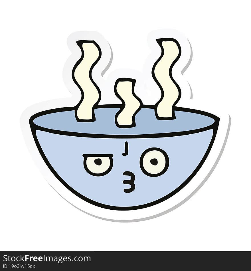 sticker of a cute cartoon bowl of hot soup