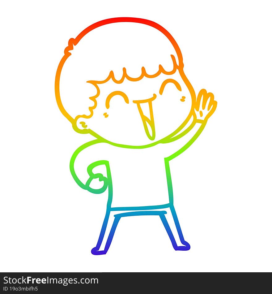 rainbow gradient line drawing of a cartoon happy man