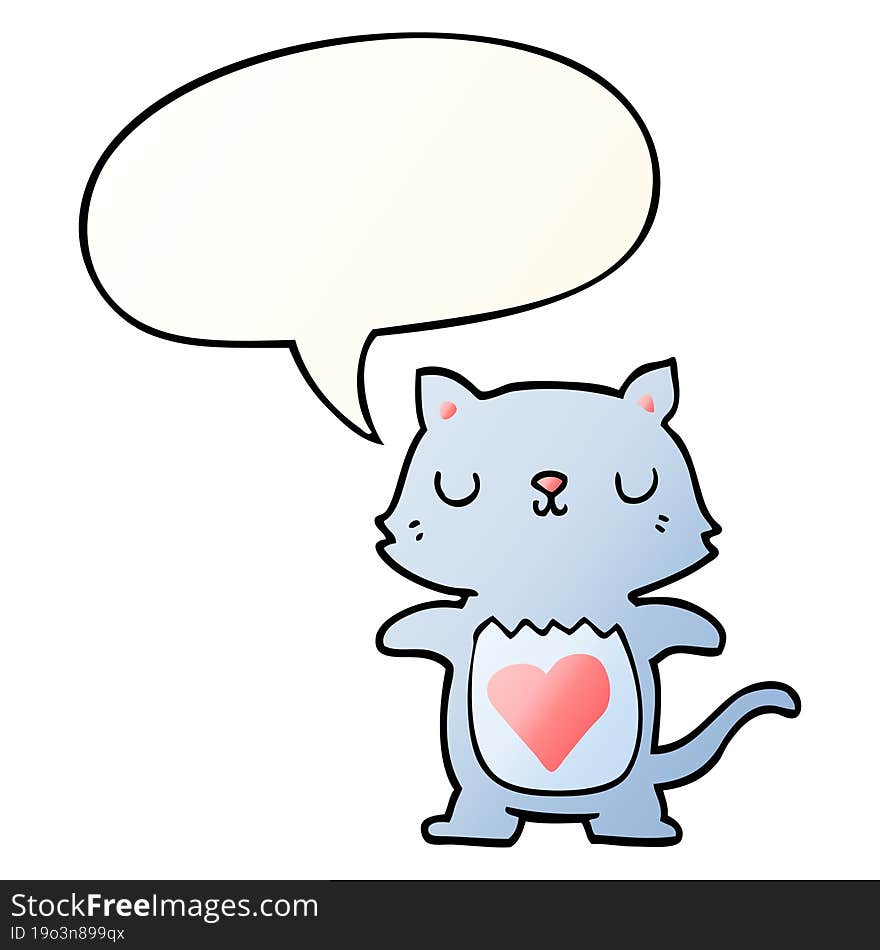 cute cartoon cat with speech bubble in smooth gradient style