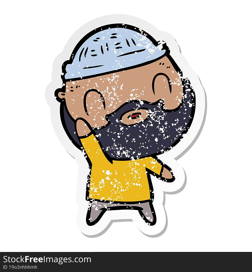 distressed sticker of a cartoon bearded man