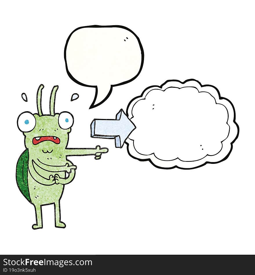 freehand speech bubble textured cartoon bug pointing