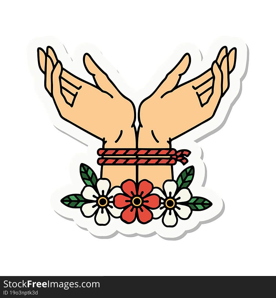 tattoo style sticker of hands tied