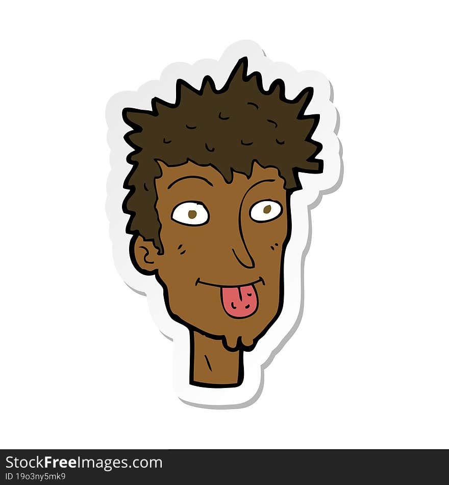 sticker of a cartoon man sticking out tongue